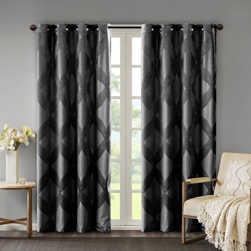 Bentley Ogee Knitted Jacquard Total Blackout Panel - Black  - 50x84