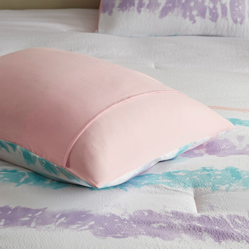 Loriann Tie Dye Printed Seersucker Comforter Set - Pink / Purple - Twin Size / Twin XL Size