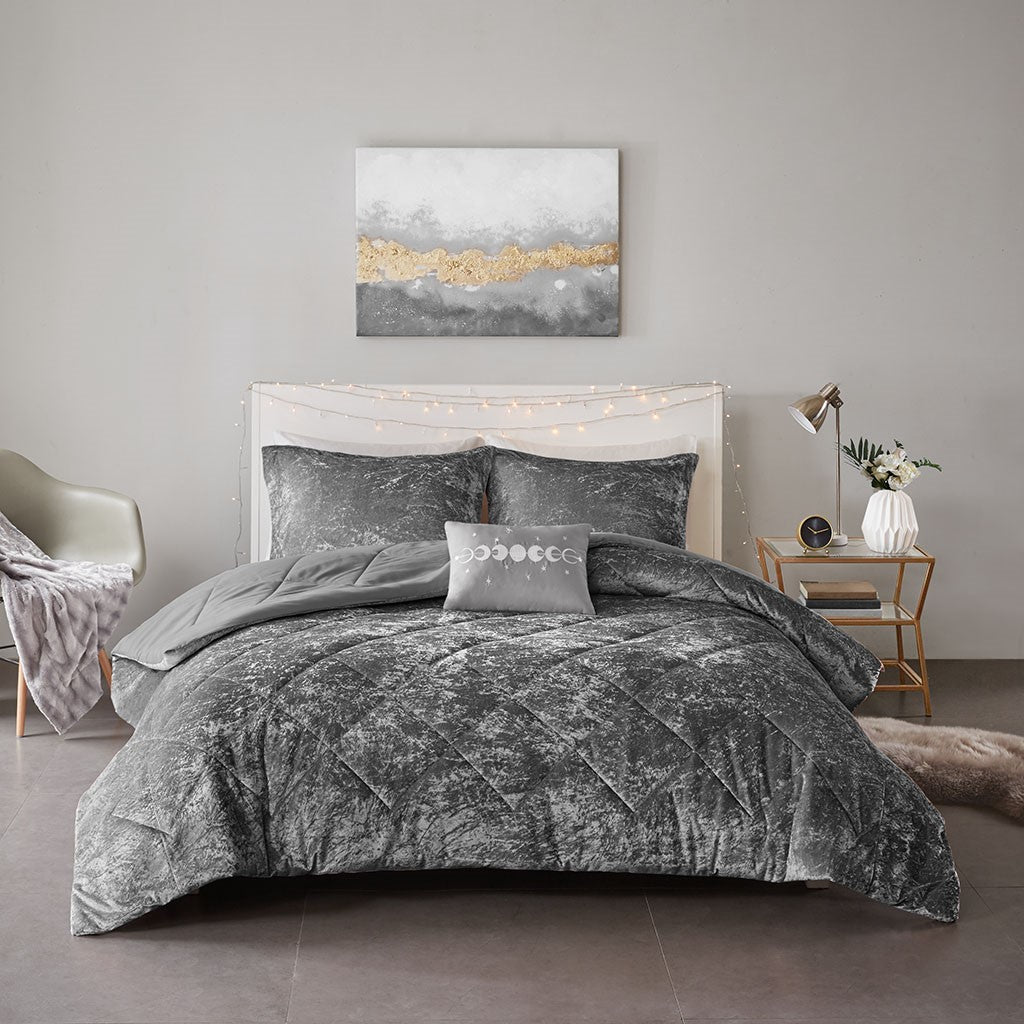 Felicia Velvet Comforter Set - Grey - Twin Size / Twin XL Size