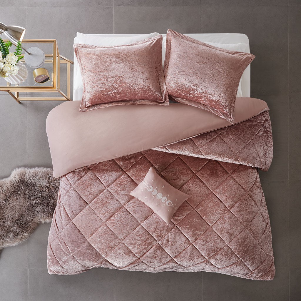 Felicia Velvet Duvet Cover Set - Blush - Twin Size / Twin XL Size