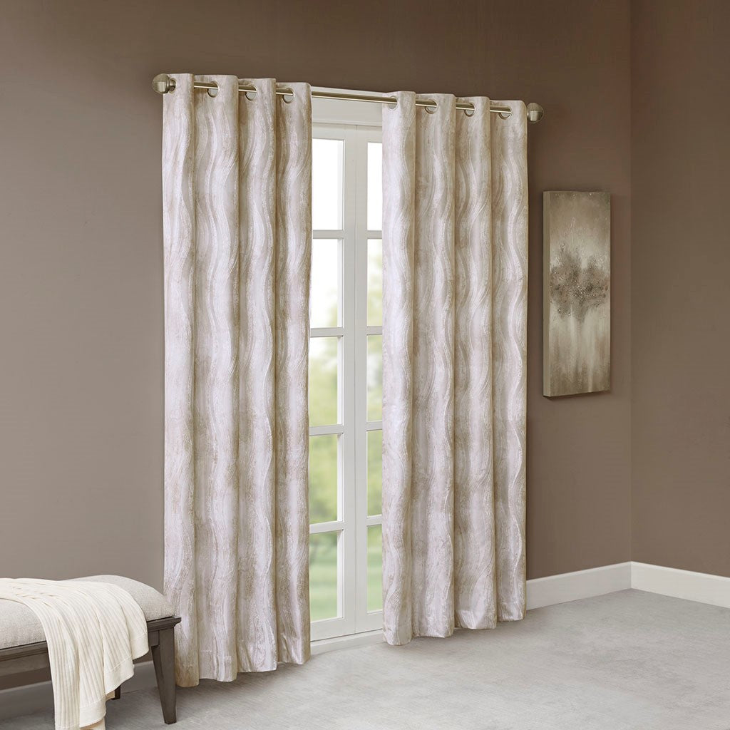 Victorio Printed Jacquard Grommet Top Total Blackout Curtain - Grey - 50x108