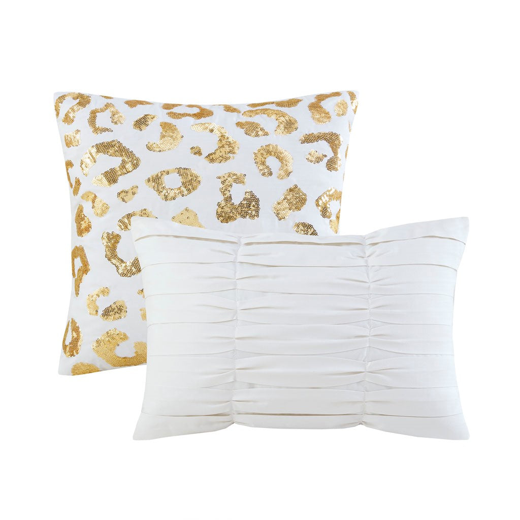 Lillie Metallic Animal Printed Comforter Set - Ivory / Gold - King Size / Cal King Size