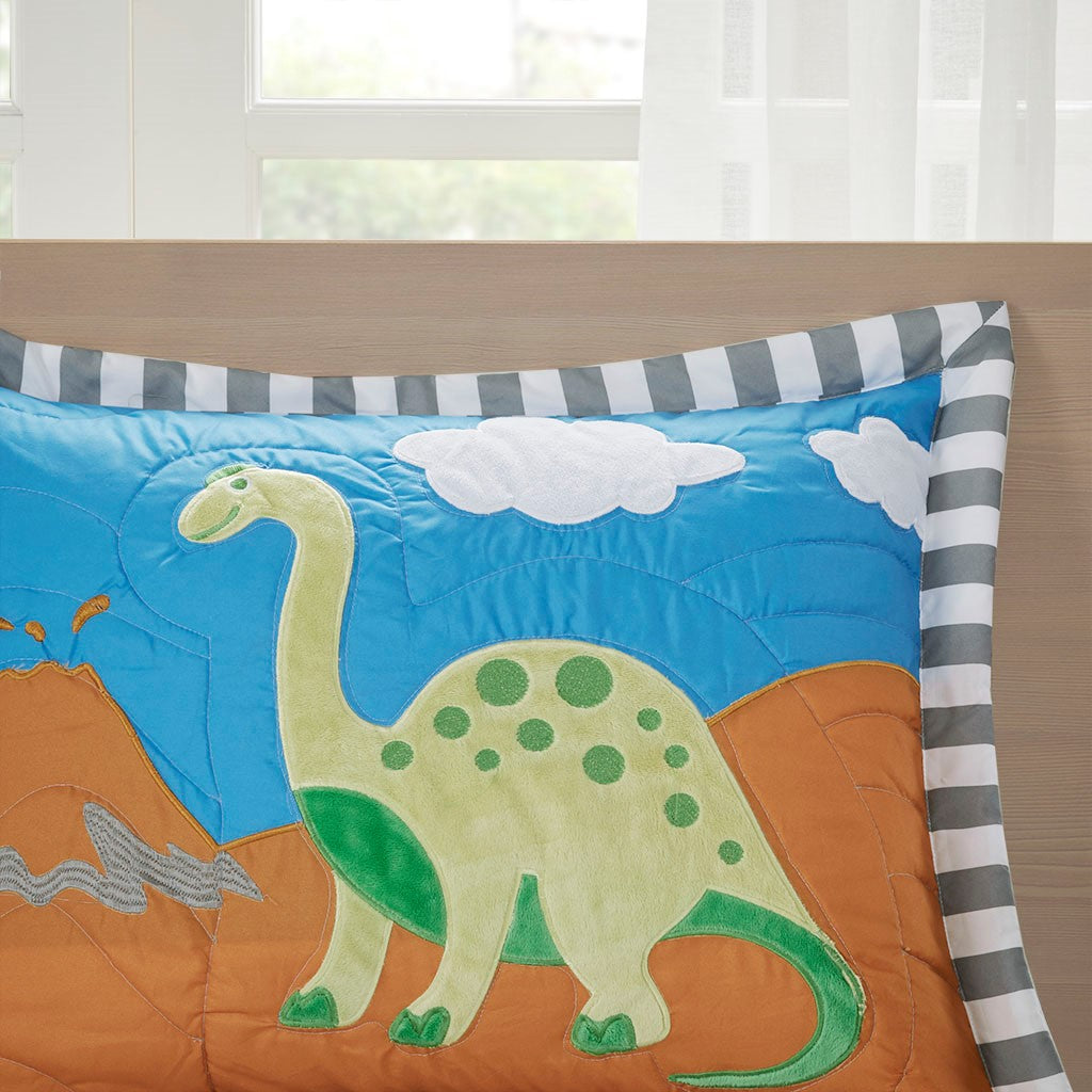 Little Foot Dinosaur Reversible Quilt Set with Throw Pillow - Multicolor - Twin Size