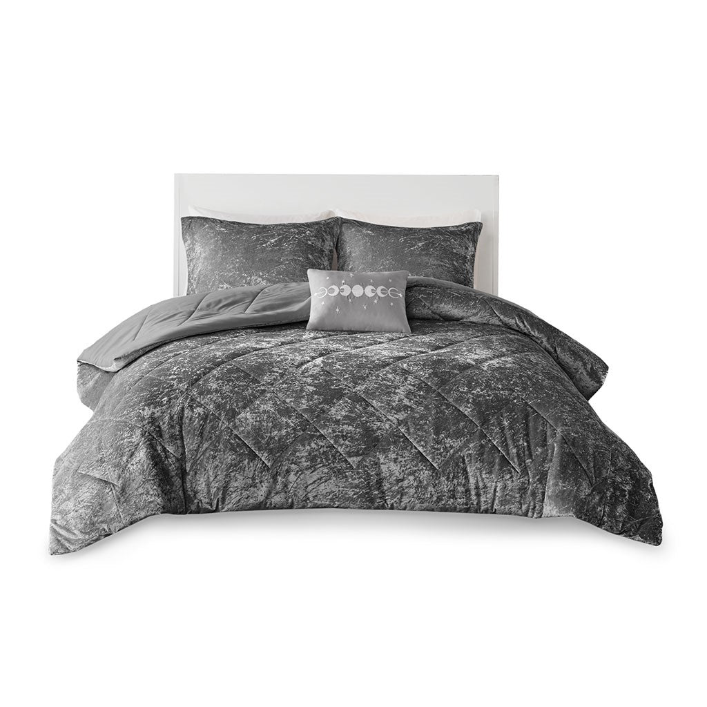 Felicia Velvet Comforter Set - Grey - Twin Size / Twin XL Size