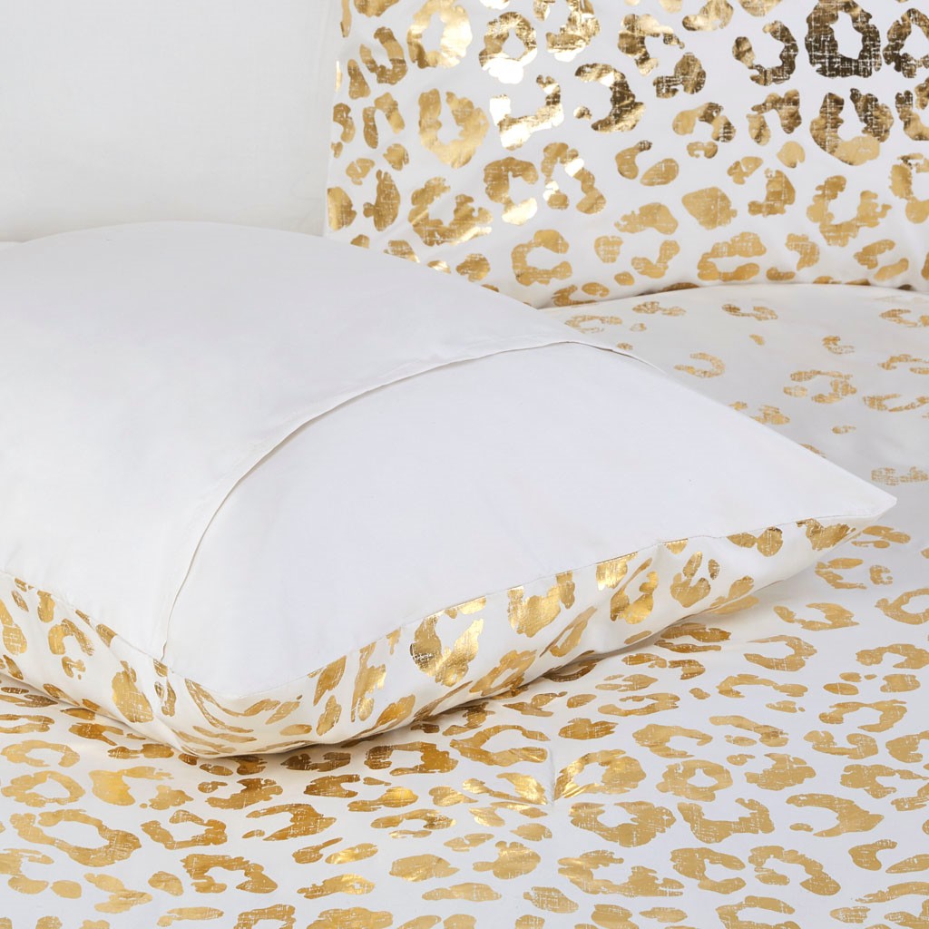 Lillie Metallic Animal Printed Comforter Set - Ivory / Gold - King Size / Cal King Size