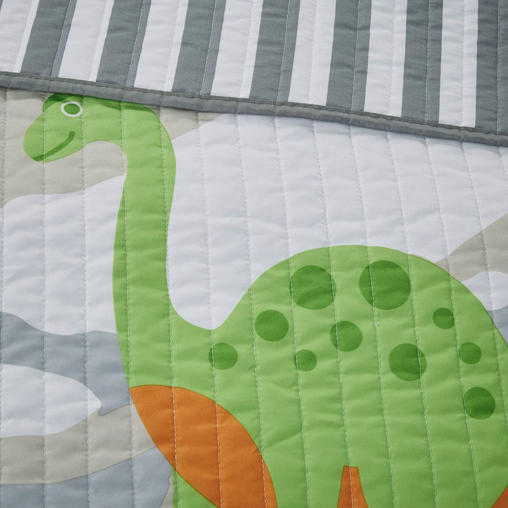 Little Foot Dinosaur Reversible Quilt Set with Throw Pillow - Multicolor - Twin Size