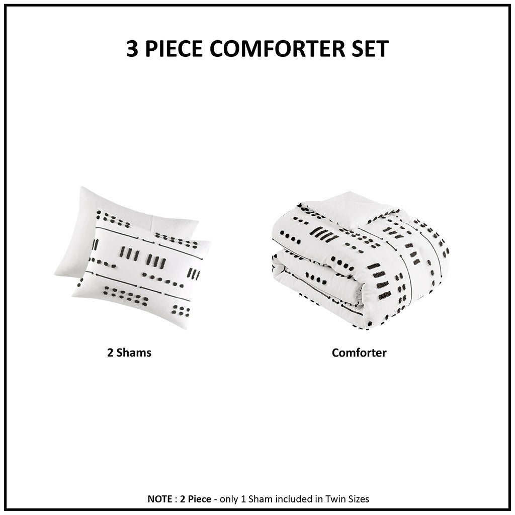 Riku Clip Jacquard Comforter Set - Black / White - Full Size / Queen Size