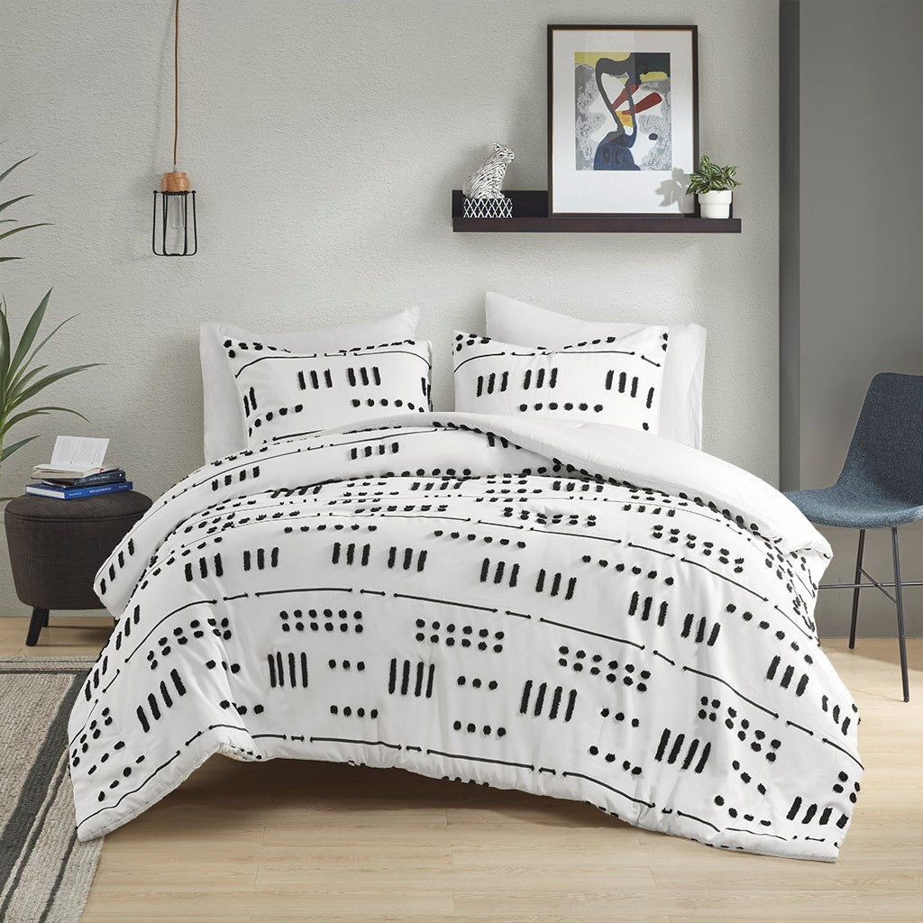 Riku Clip Jacquard Comforter Set - Black / White - Full Size / Queen Size