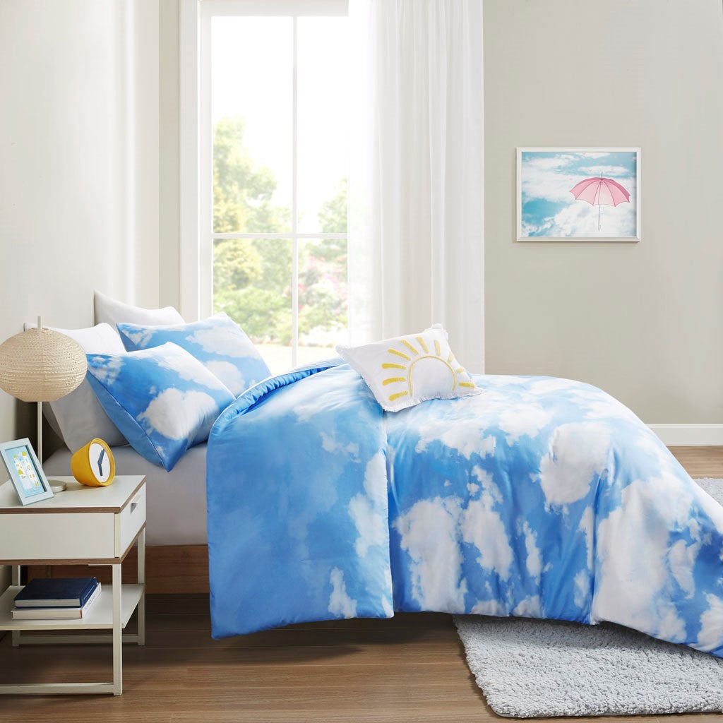 Aira Cloud Printed Duvet Cover Set - Blue - Twin Size / Twin XL Size