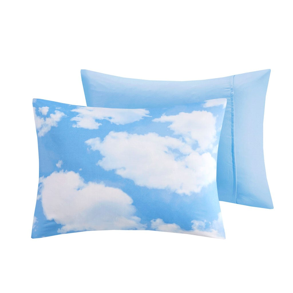 Aira Cloud Printed Duvet Cover Set - Blue - Twin Size / Twin XL Size