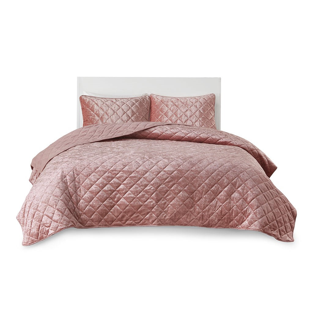 Felicia Velvet Quilt Set - Blush - Twin Size / Twin XL Size