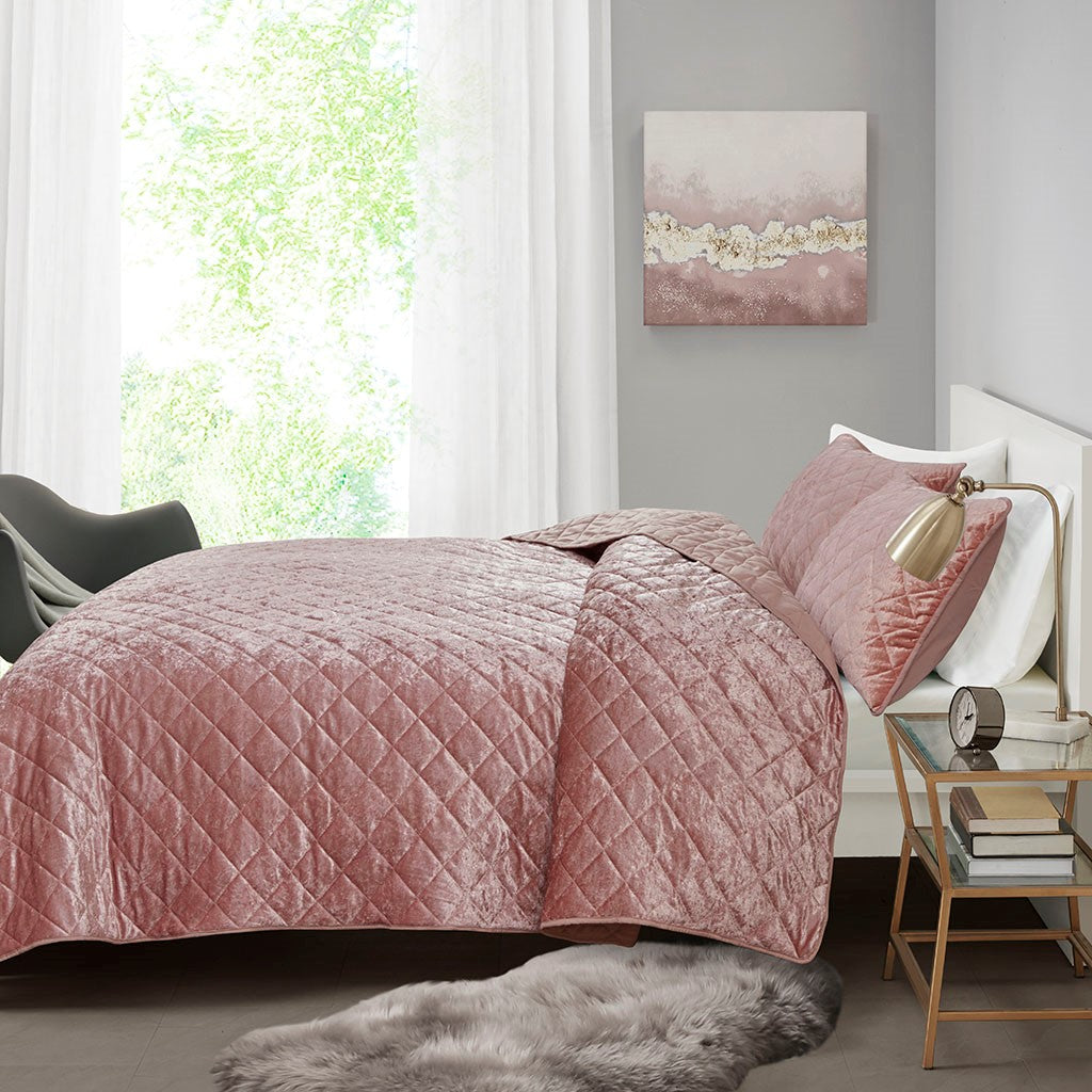 Felicia Velvet Quilt Set - Blush - Twin Size / Twin XL Size