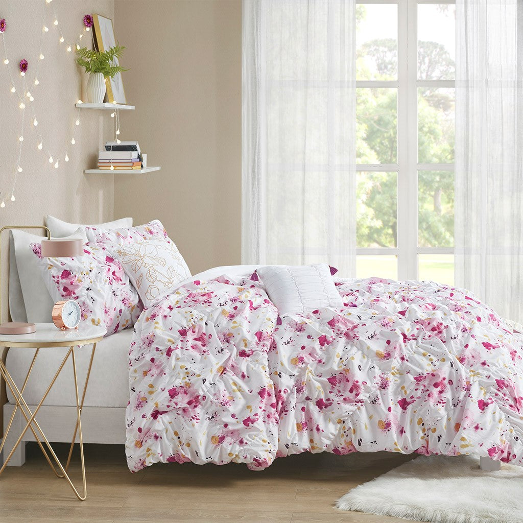 Laci Ruched Comforter Set - Pink - Full Size / Queen Size