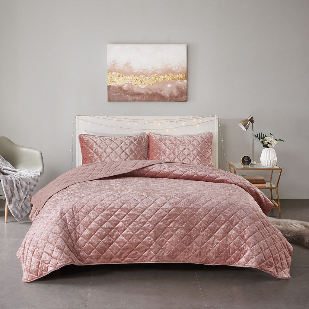 Felicia Velvet Quilt Set - Blush - Twin Size / Twin XL Size