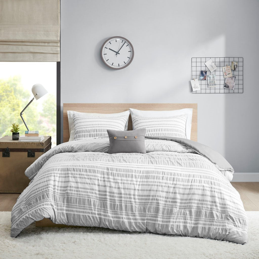 Lumi Striped Duvet Cover Set - Grey  - Full Size / Queen Size