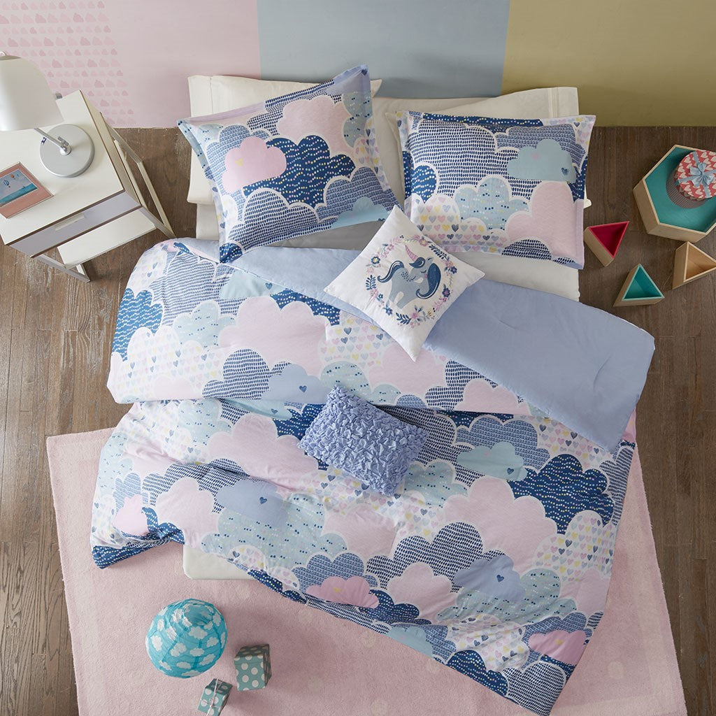 Cloud Cotton Printed Comforter Set - Blue - Full Size / Queen Size