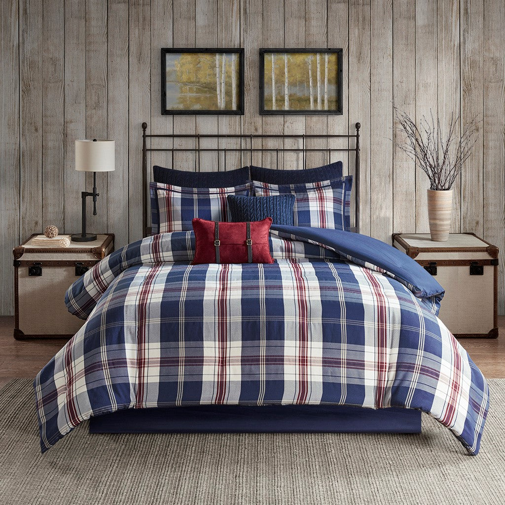 Ryland Oversized Plaid Print Comforter Set - Blue  - Full Size / Queen Size