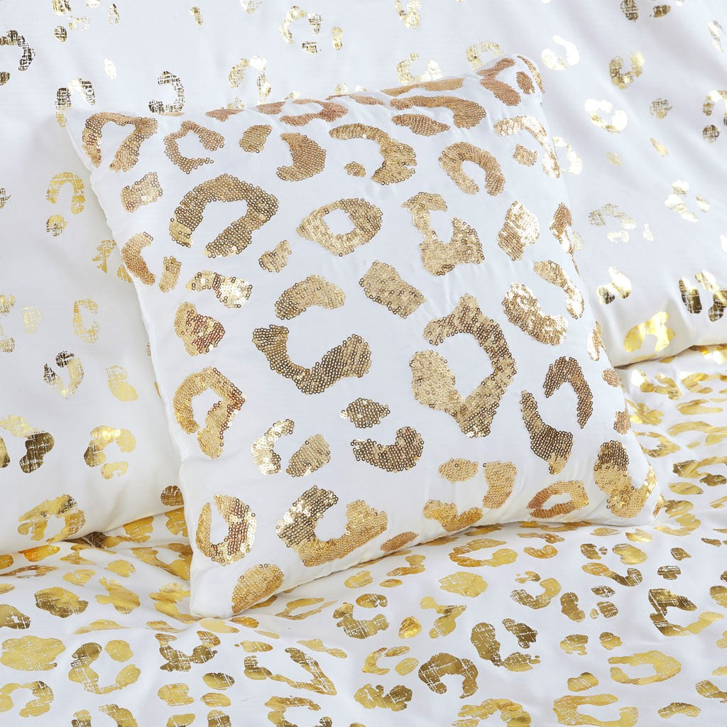 Lillie Metallic Animal Printed Comforter Set - Ivory / Gold - King Size / Cal King Size