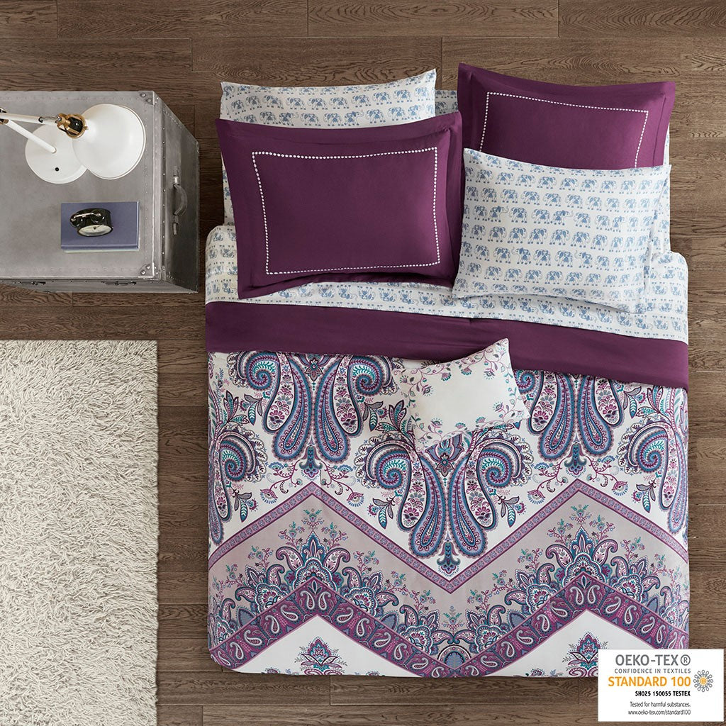 Tulay Boho Comforter Set with Bed Sheets - Purple - Twin Size