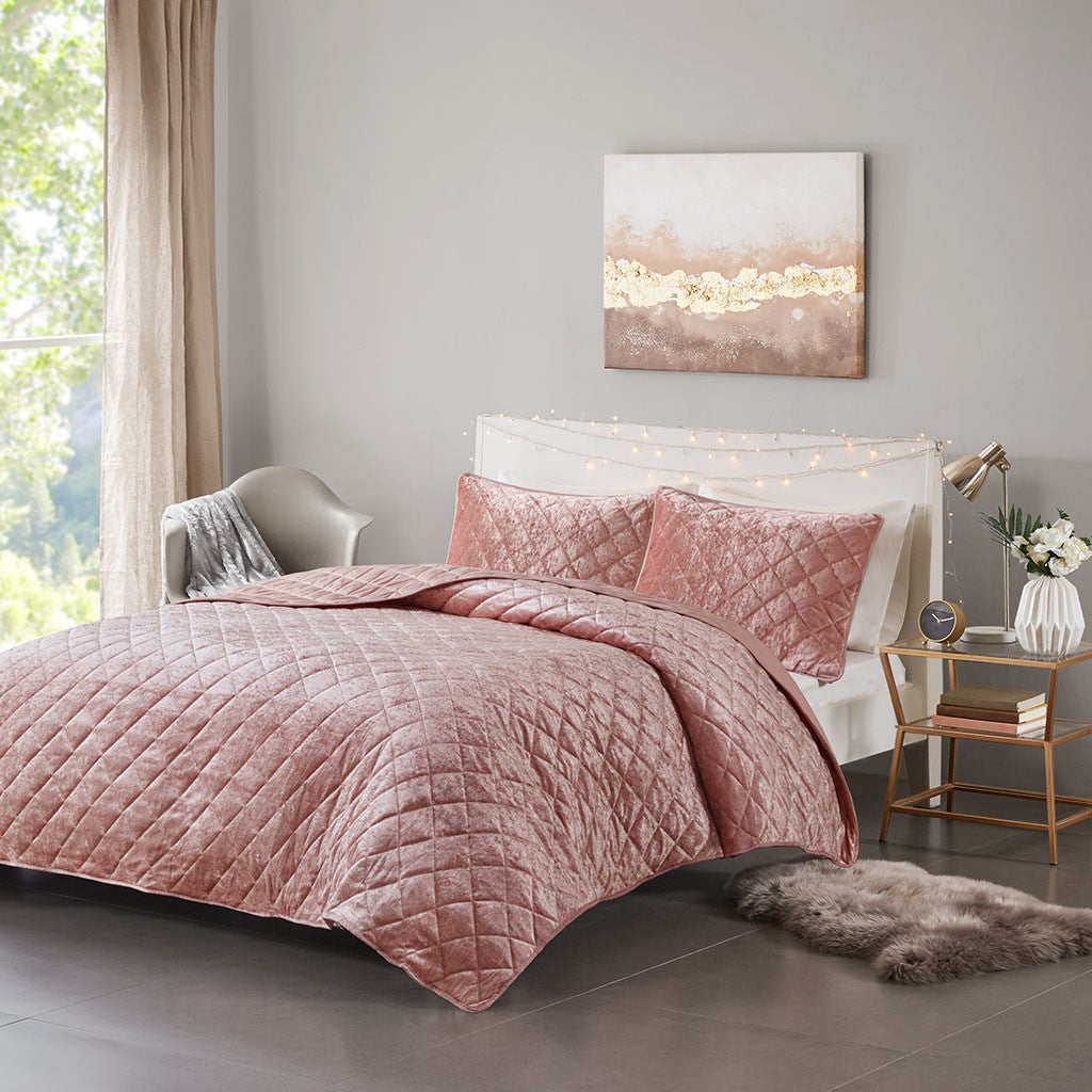 Felicia Velvet Quilt Set - Blush - Twin Size / Twin XL Size