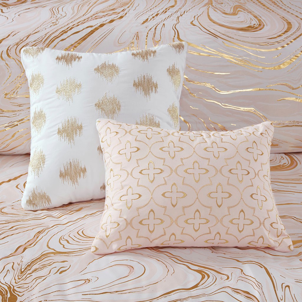 Rebecca Metallic Printed Duvet Cover Set - Blush / Gold - Full Size / Queen Size