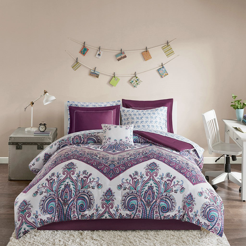 Tulay Boho Comforter Set with Bed Sheets - Purple - Twin Size