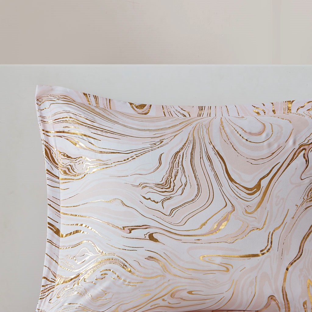 Rebecca Metallic Printed Duvet Cover Set - Blush / Gold - Full Size / Queen Size