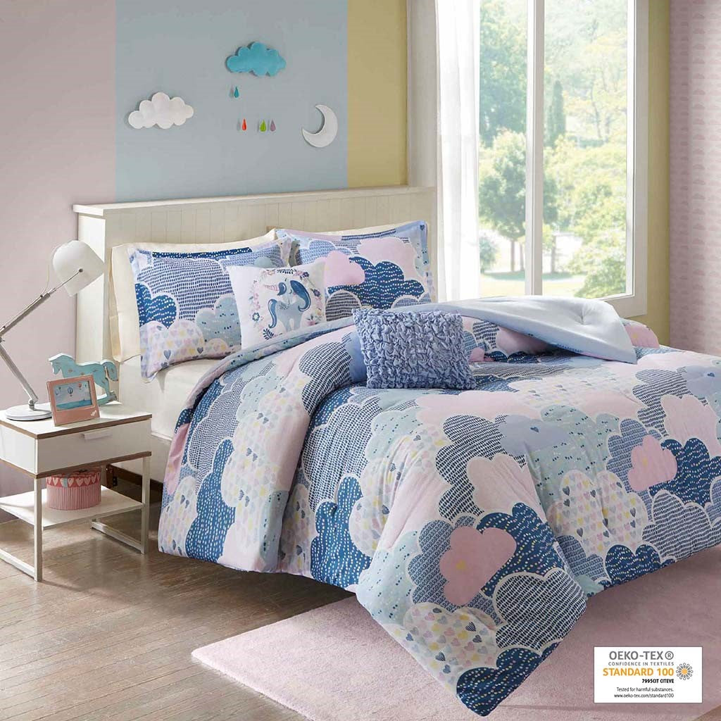 Cloud Cotton Printed Comforter Set - Blue - Full Size / Queen Size