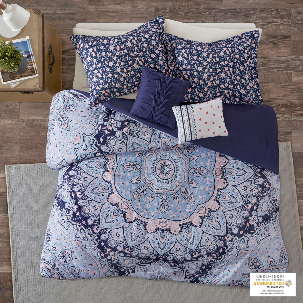 Odette Boho Comforter Set - Blue - Full Size / Queen Size