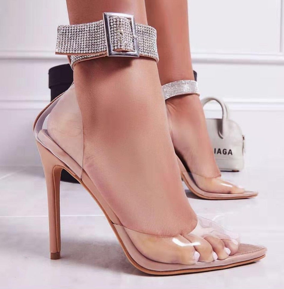 Rhinestone Transparent PVC Sexy Super High Heels