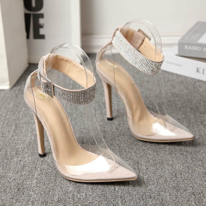 Rhinestone Transparent PVC Sexy Super High Heels