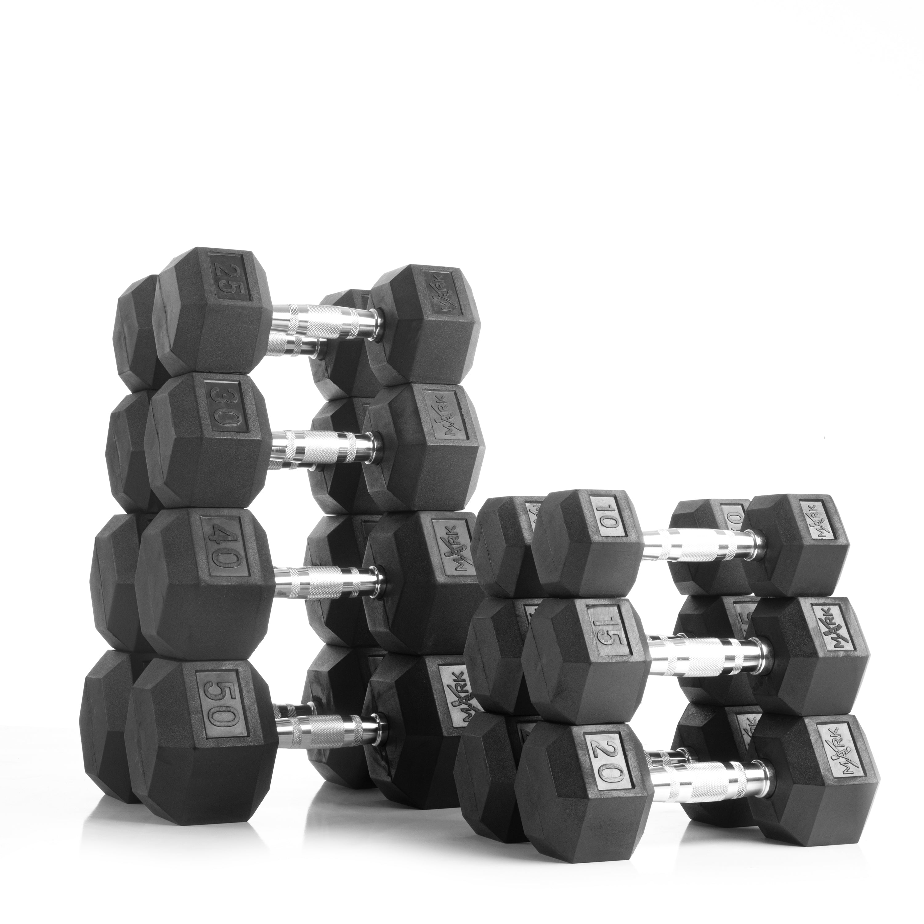 380 lb Hex Dumbbell Set with 2-Tier Rack, 10-50 lbs