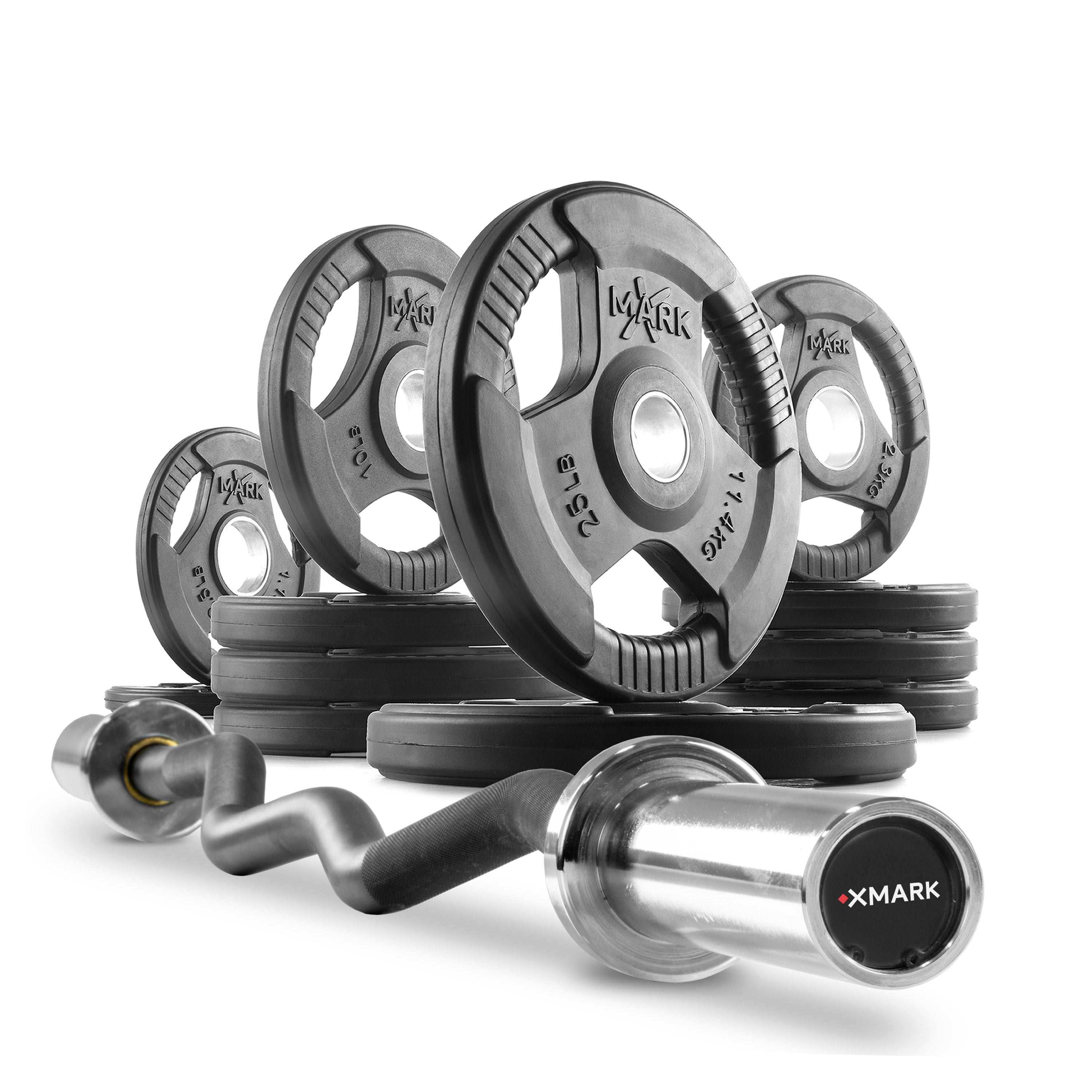 Tri Grip Curl Bar and Weight Plates Set Builder