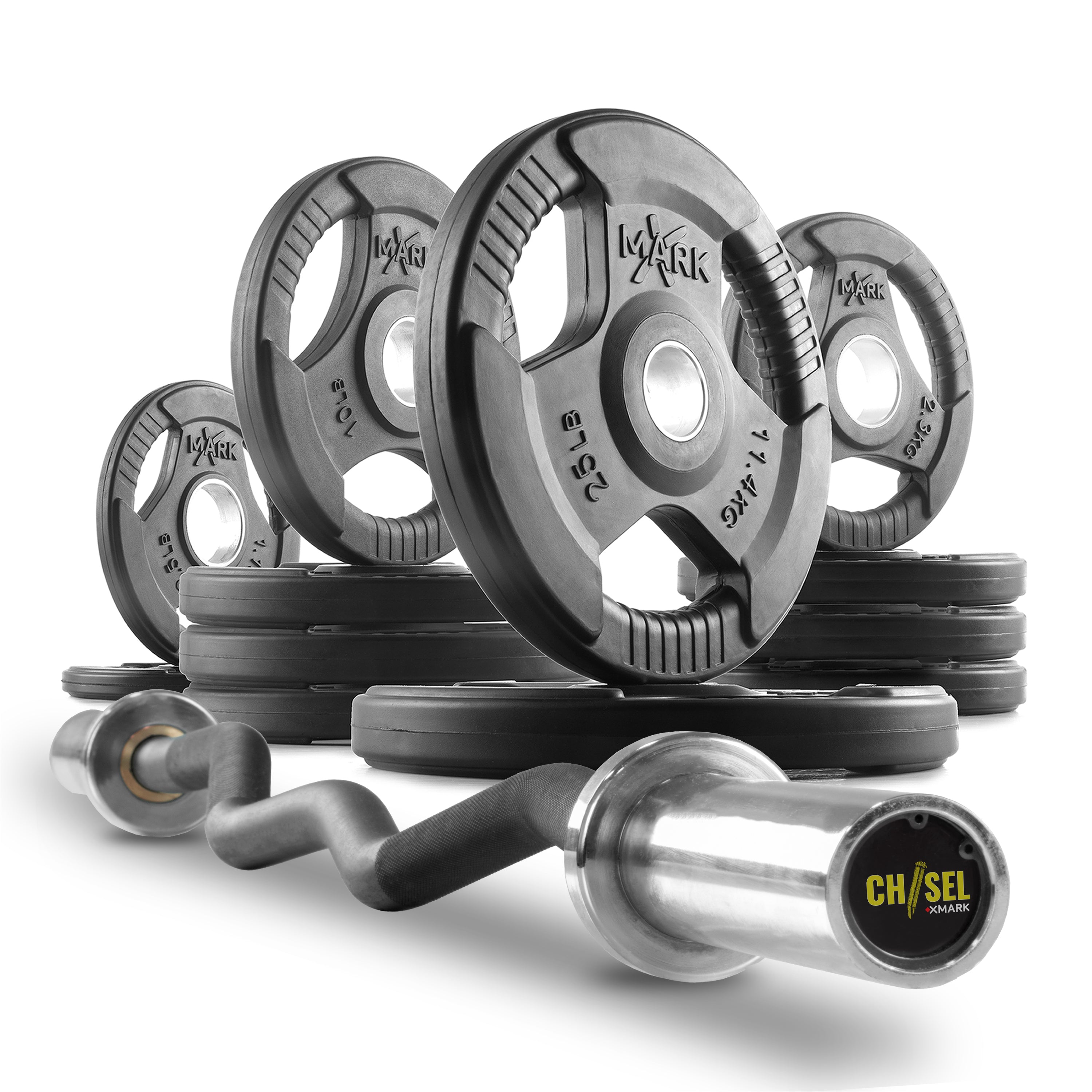 Tri Grip Curl Bar and Weight Plates Set Builder