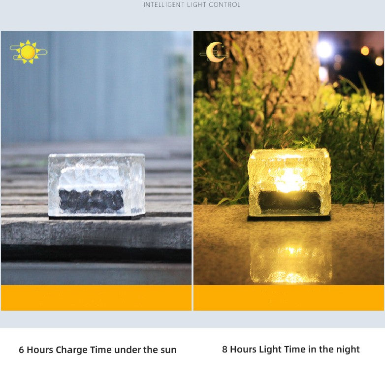 Solar Brick Ice Cube Light Outdoor Path Stair Step Garden Yard Landscape Sunlight LED Lamp