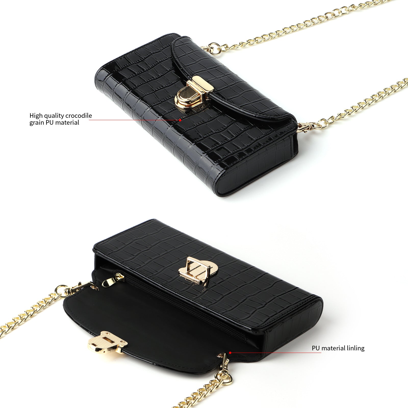 Women IPhone Crossbody Phone Bag Crocodile Style