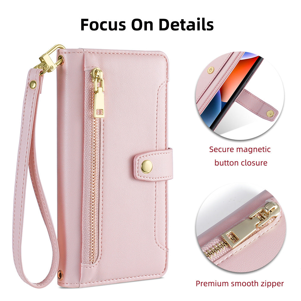 IPhone Wallet Case Card Holder with Shoulder Belt