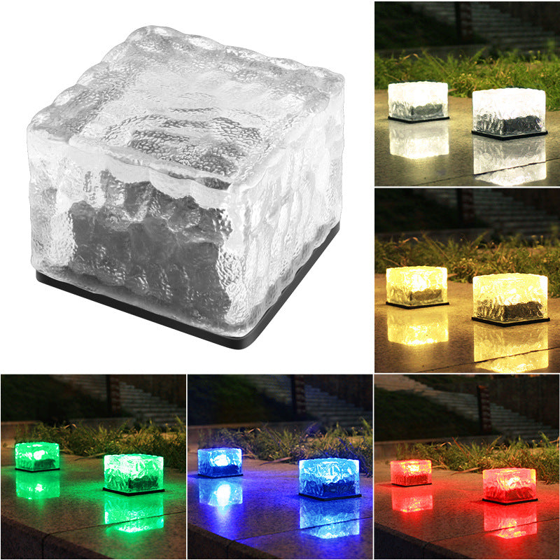 Solar Brick Ice Cube Light Outdoor Path Stair Step Garden Yard Landscape Sunlight LED Lamp