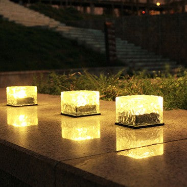 Solar Brick Ice Cube Light Outdoor Path Stair Step Garden Yard Landscape Sunlight LED Lamp