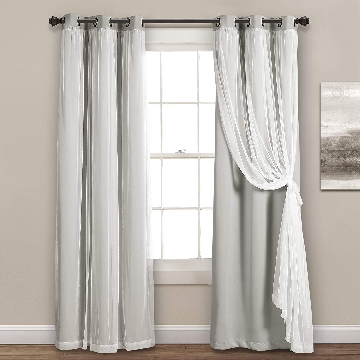 Sheer Grommet Curtains Panel with Insulated Blackout Lining, Room Darkening Window Curtain Set (Pair), 38