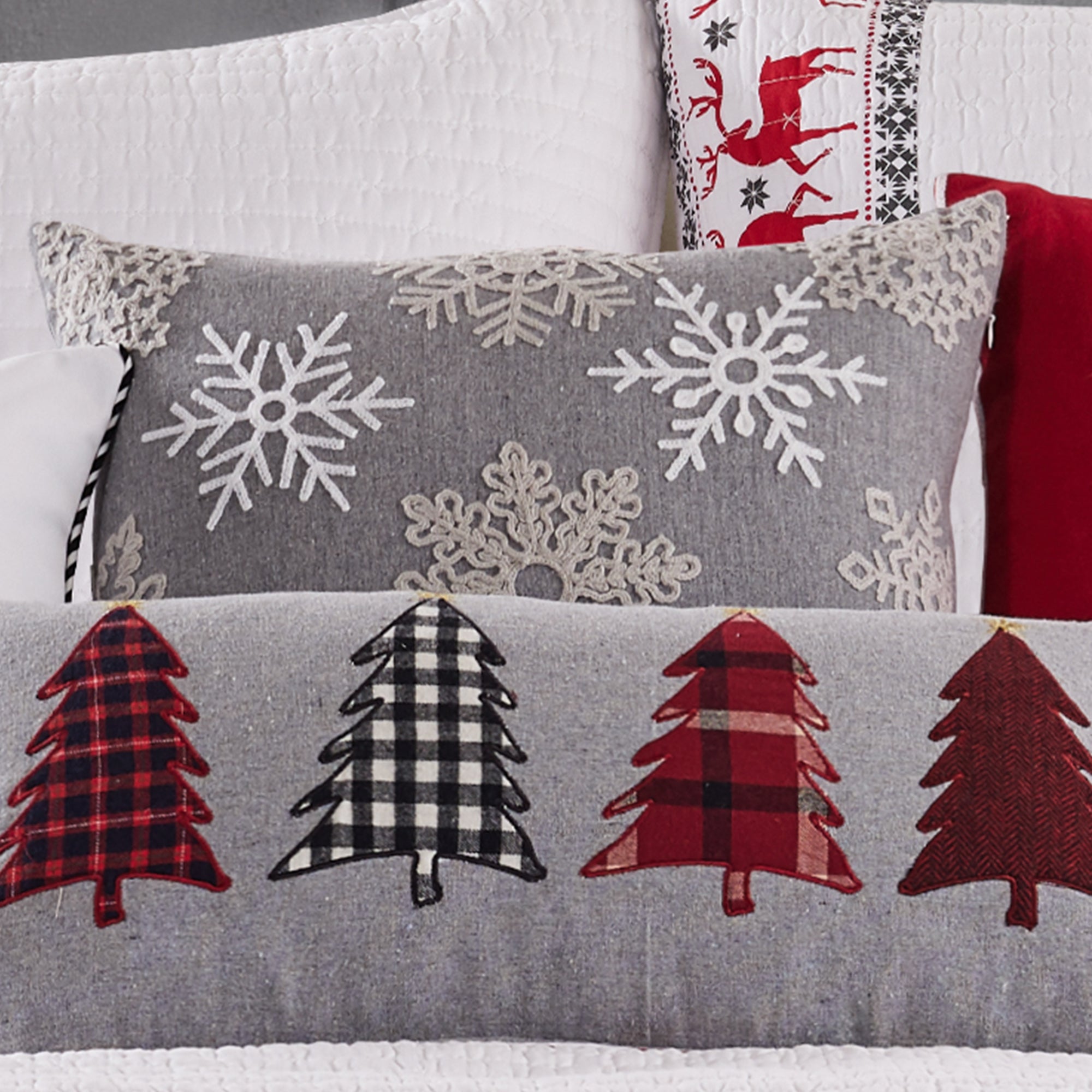 Rudolph Snowflake Grey Pillow