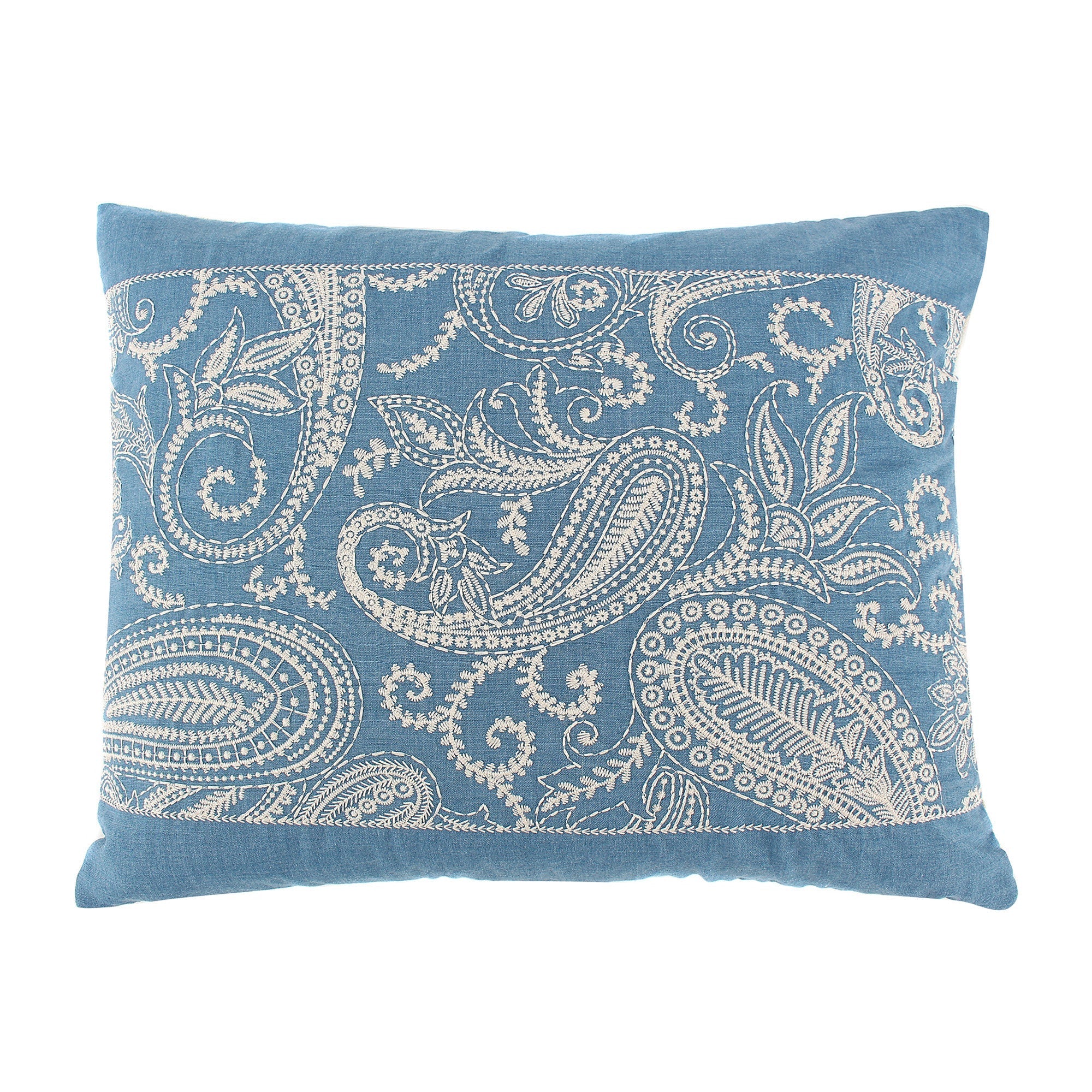Khotan Embroidered Blue Pillow 14x18