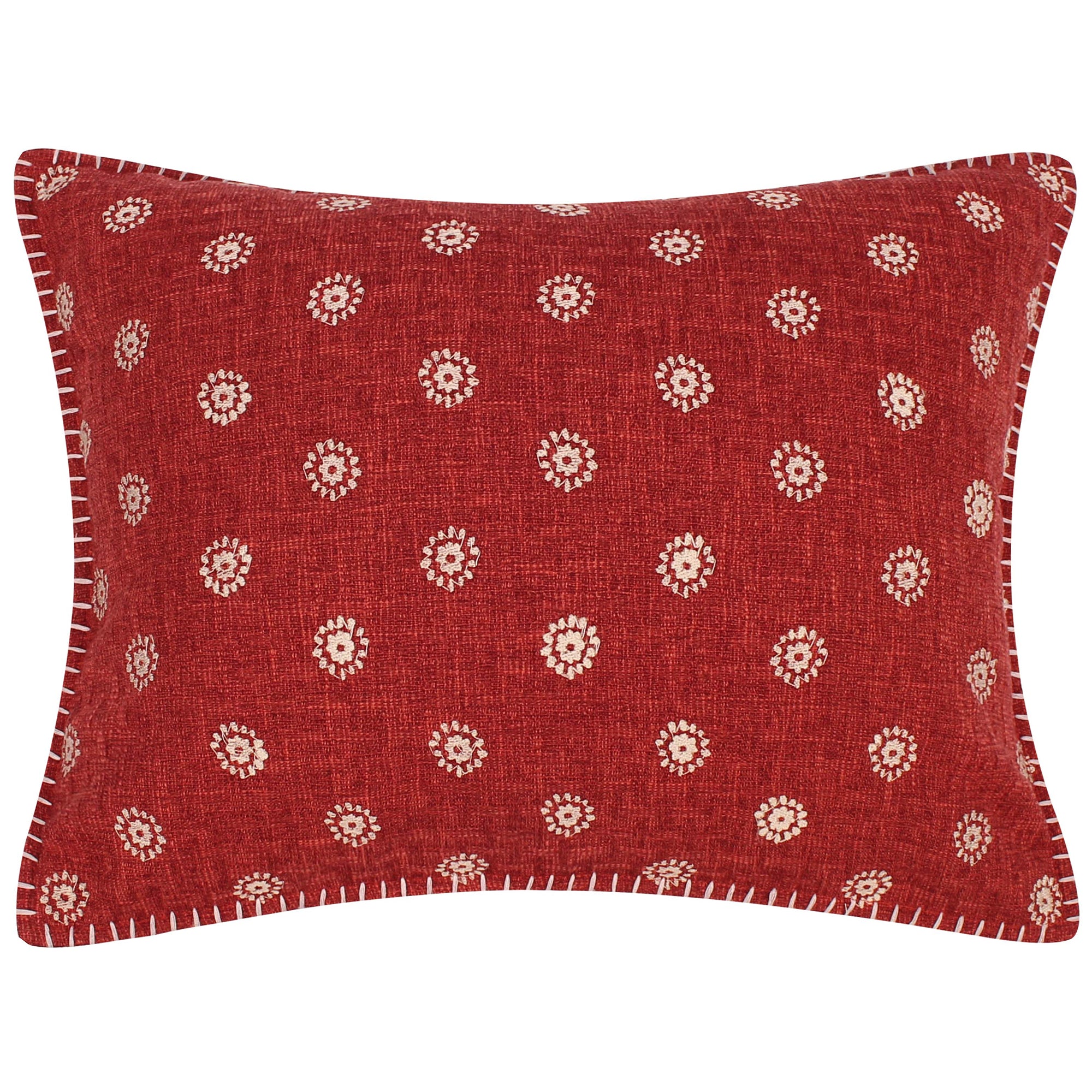 Emel Red Embroidered Whipstitch Pillow