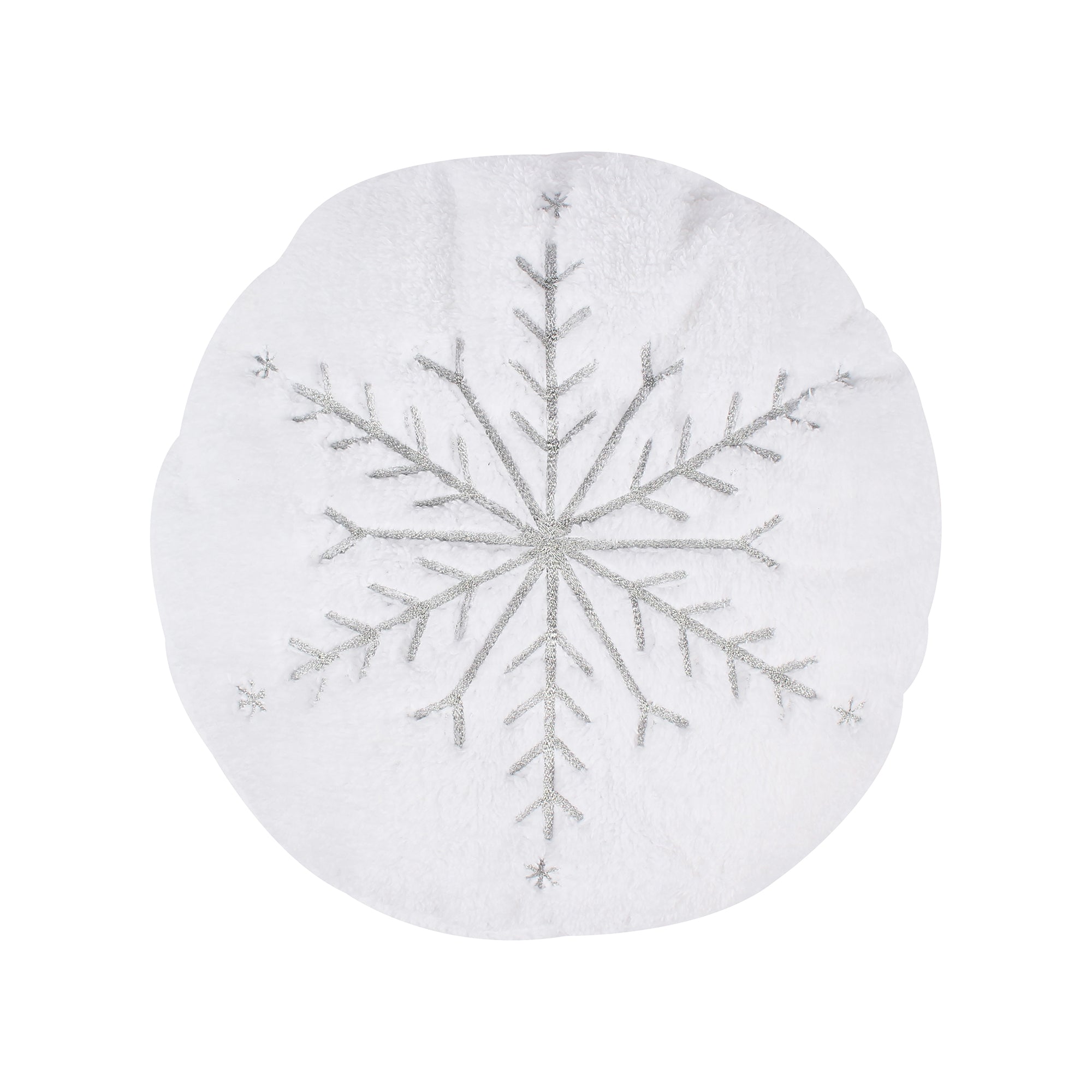 O Christmas Round Metalic Snowflake Pillow