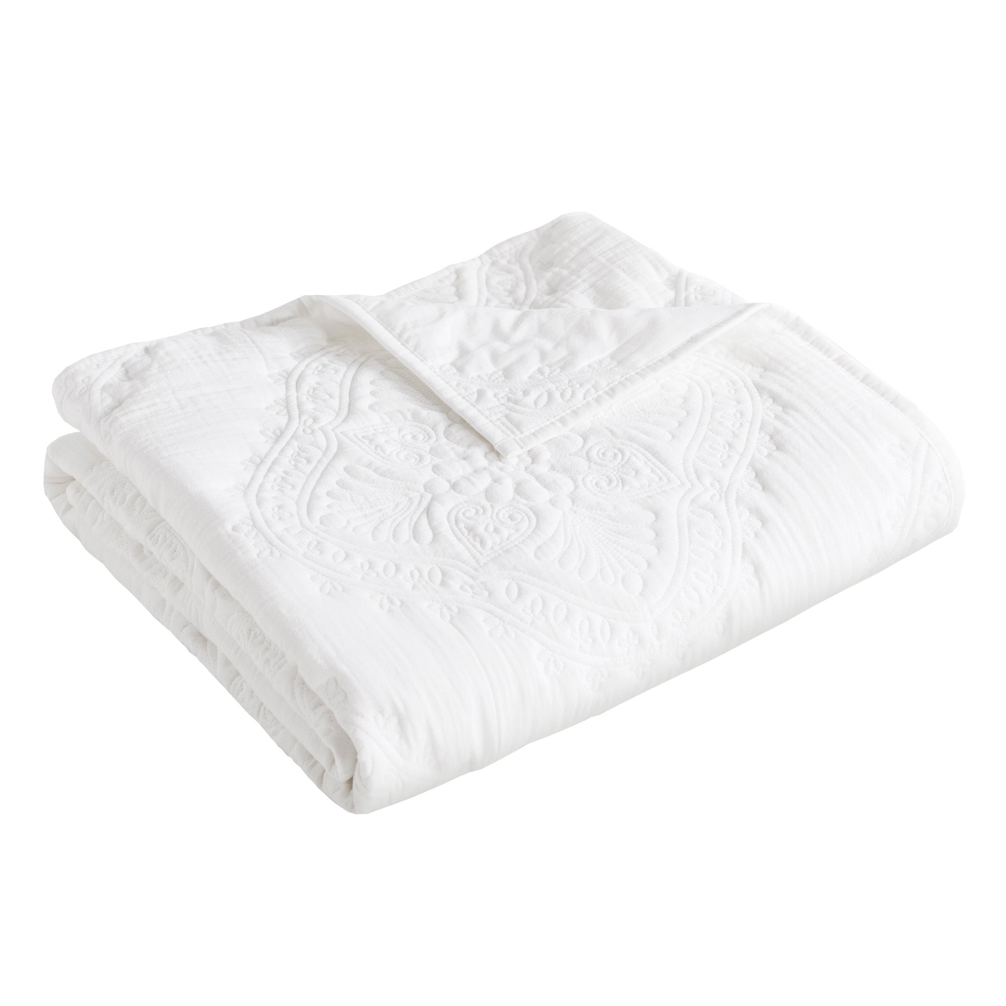 Muslin Stitch White Quilted Throw