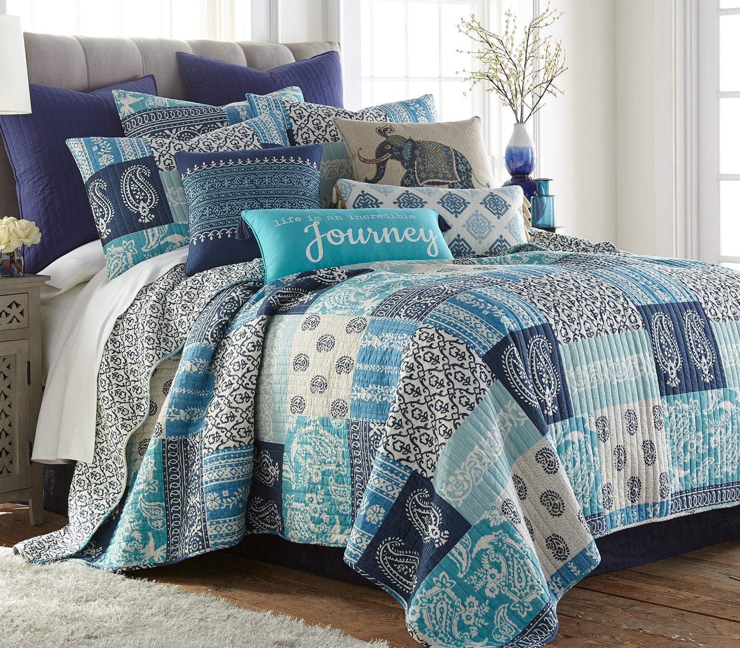 Chandra Indigo Teal Embroidered Pillow