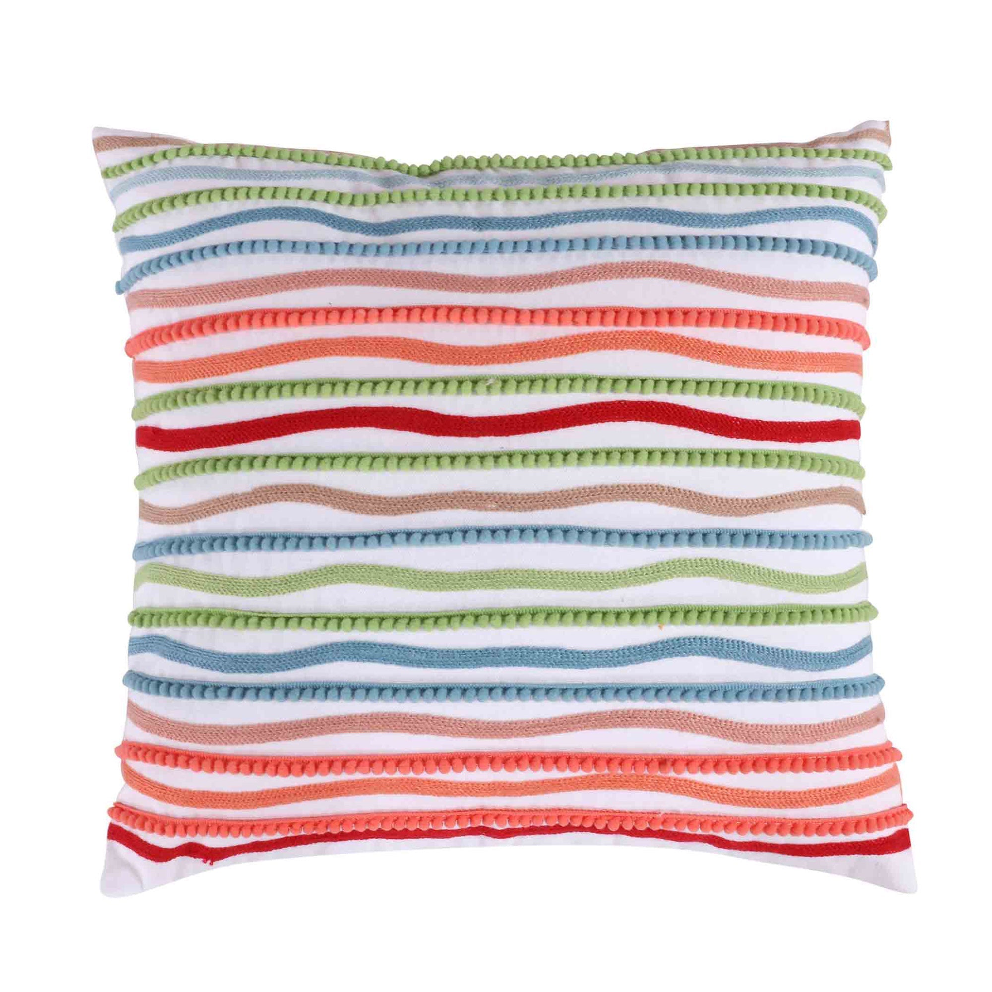 Simone Floral Multi Crewel Pom Pillow