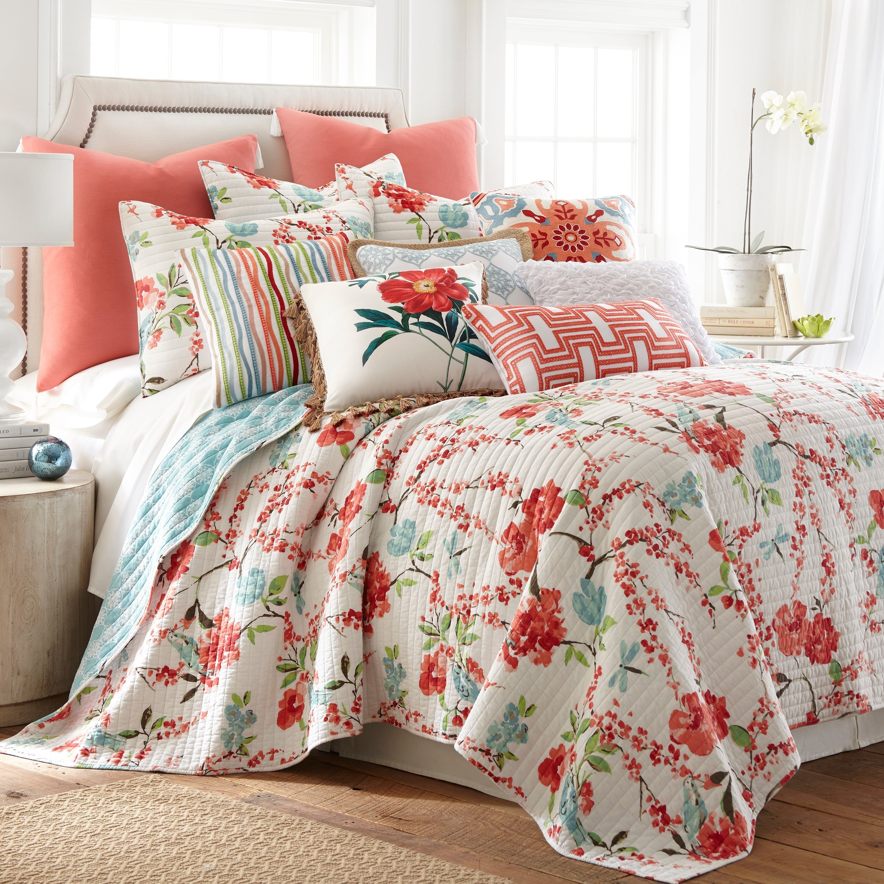 Simone Floral Multi Crewel Pom Pillow