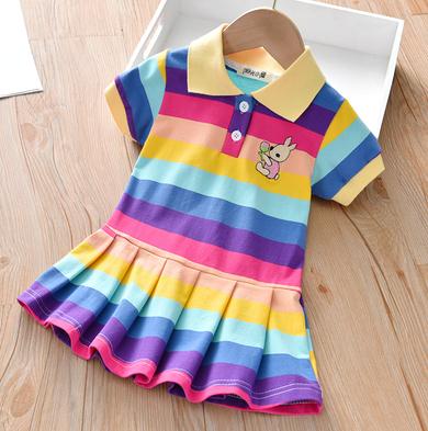 Unicom Children Summer  Dress with Turn-Down Collar For Girls