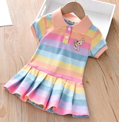 Unicom Children Summer  Dress with Turn-Down Collar For Girls